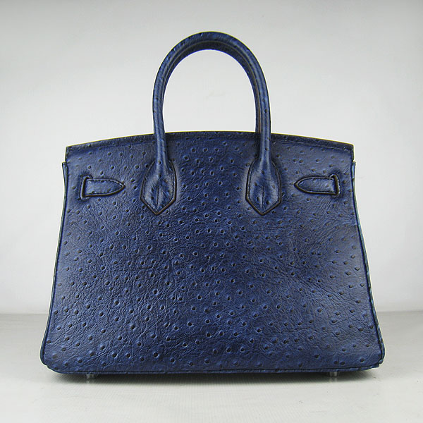 Replica Hermes Birkin 30CM Ostrich Veins Handbag Dark Blue 6088 On Sale